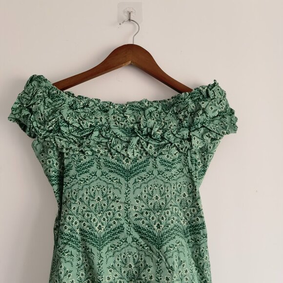 agua bendita  jardin floral mini dress | off-shoulder, ruffled - green - Picture 5 of 12